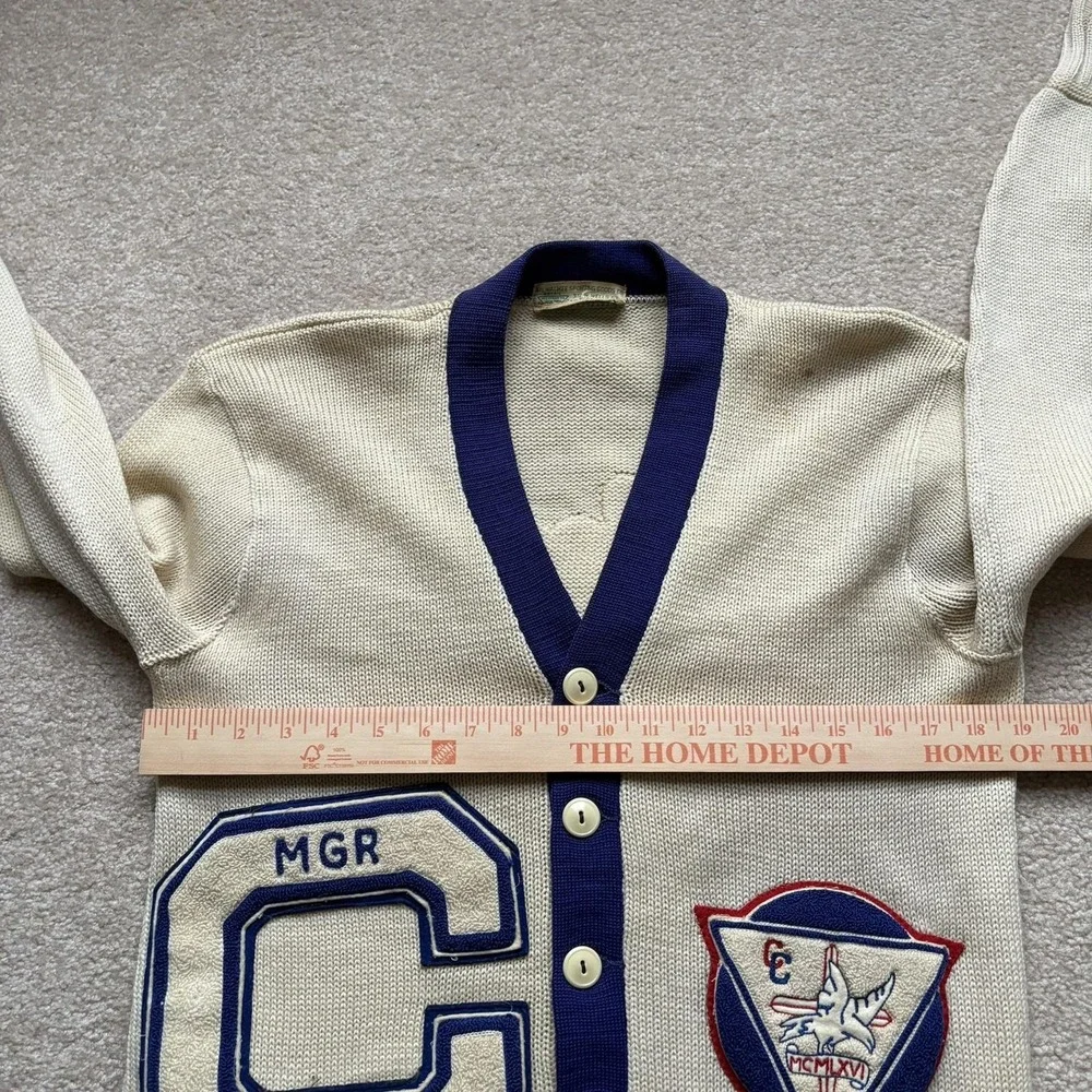 Vintage Falcons Letterman Sweater Mens Medium Cardigan Blue Chenille Patches 60s
